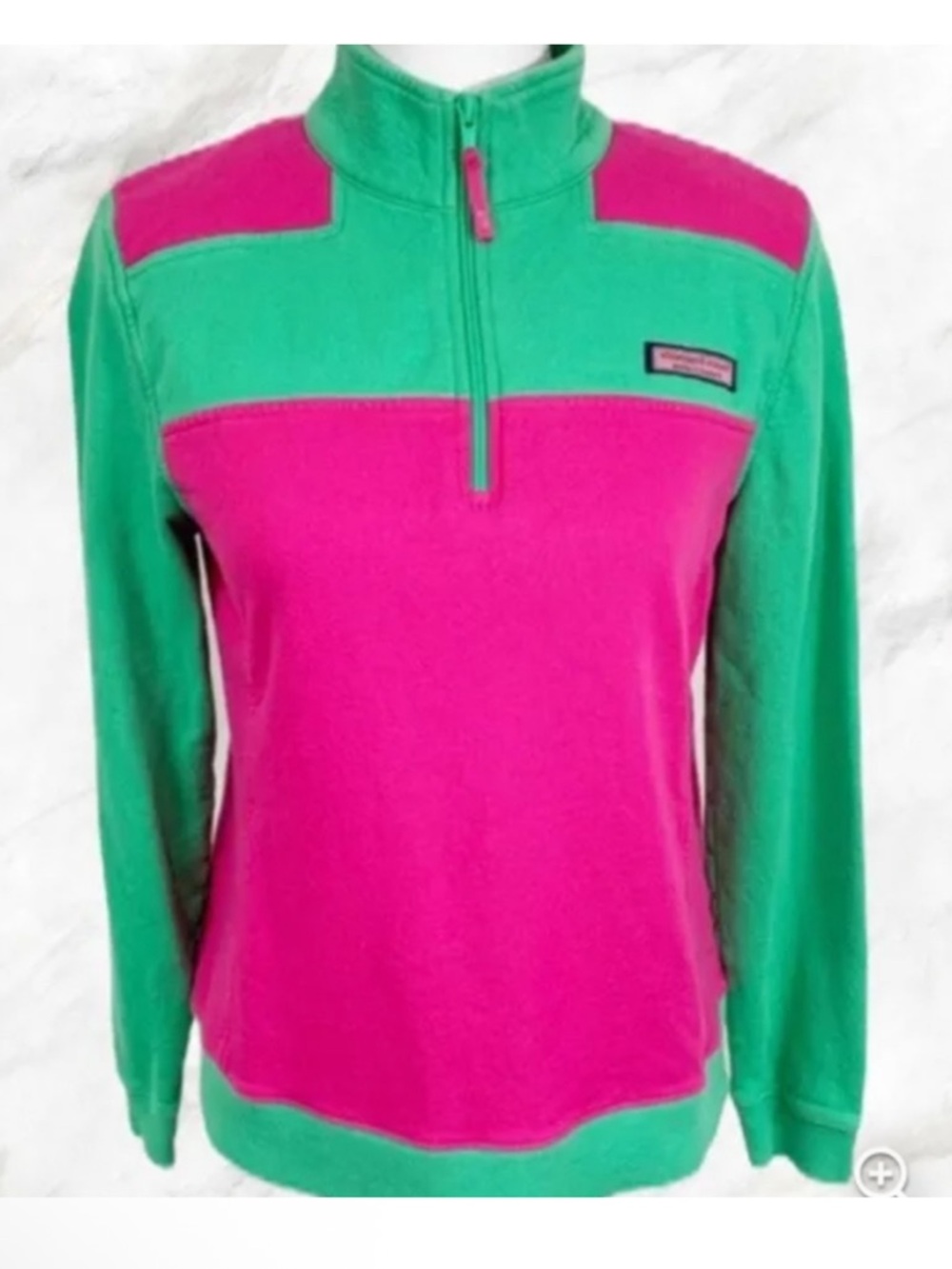VINEYARD VINES 100% cotton! Colorblock Half-Zip Pullover - Bright Pink & Green S